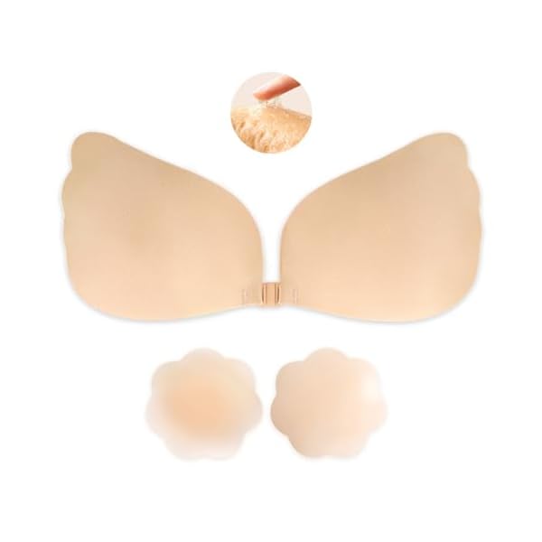 Klebe BH Push Up,Trägerloser BH,Wiederverwendbare Unsichtbar Silikon Rückenfreier BH Haut Freundlich Selbstklebend BH,für Abendkleid Brautkleid Badeanzug und Andere Rückenfreie Kleidung（Cup-Größe: B）