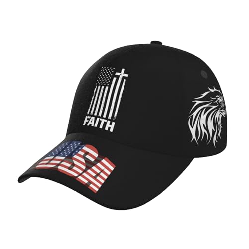 Christian Distressed Cross American Flag Trucker Hat for Men - Baseball Snapback Cap