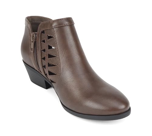 Image of Soda CHANCE Womens Perforated Cut Out Stacked Block Heel Ankle Booties (Wide Fit Available)