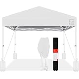 Best Choice Products 10x10ft 1-Person Setup Pop Up Canopy Tent Instant Portable Shelter w/ 1-Button Push, Case, 4 Weight Bags - White/White