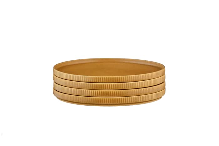 Bjorn BJ-SPSCOC26 Assiettes SCANDI en Grès Recyclé, Jaune Ocre, 21,5 cm, Set de 4, Compatible Lave-vaisselle et Micro-ondes