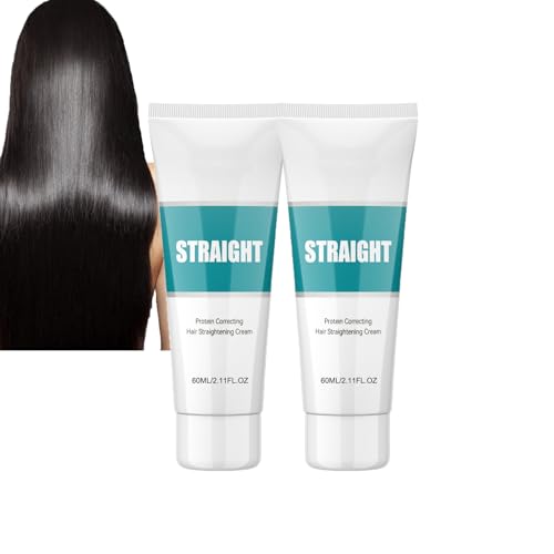 Dyceittdia 2pcs Crema Alisadora De Proteinas, Crema alisadora del Cabello, Crema alisadora con Proteínas , Alisa las Puntas Abiertas Encrespadas, Crema de Tratamiento Alisante, 2pcs*60ml, hair