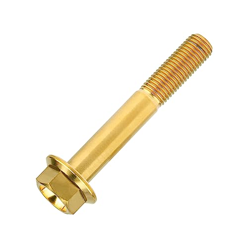 Image of Ti Screws M10 x 20 25 30 35 40 45 50 55 60 65 70 75 80 90 100mm 1.25 Pitch Titanium Flange Hex Bolt Pack of 4 (Gold, M10x60mm)