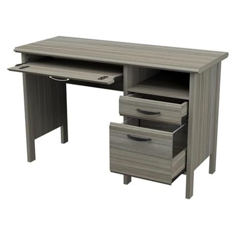 Inval 2-Drawer 1-Shelf Computer Desk with Keyboard Tray, Smoke Oak Cover
