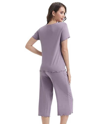 Image of WiWi 3 PCS Pajamas for Women Set Short Sleeve Pajama Sets Capri and Shorts Pj Sets Super Soft Cooling Sleepwear S-XXL