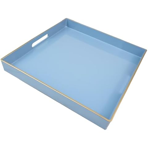 Spsyrine Light Blue Decorative Tray for Living Room, Square Modern Plastic Round Coffee Serving Table Tray for Ottoman Bathroom Kitchen,13"*13" Cover