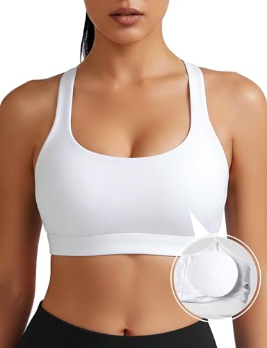 Image of Buauty Sports Bras for Women Criss Cross Back Medium Support Yoga Wireless Padded Bra with Removable Cups Racerback Bra 4 Gym