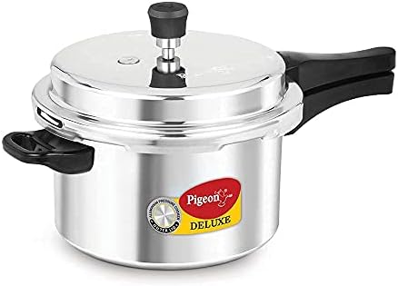 Pigeon By Stovekraft Deluxe Aluminium Outer Lid Pressure Cooker Without Induction Base, 5 Litres, Silver