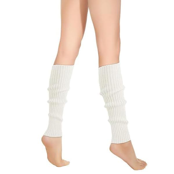 Leg Warmers for Women Girls White Fashion Ribbed Knit Leg Warmer Calf Cuffs Stocking Winter Boot Socks for Party Sports Yoga - All Season Use-image-3