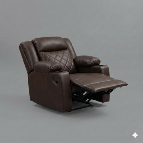 Image of Amazon Brand - Solimo Cosmo | Single Seater Sofa Recliner | Manual Recliner (Leatherette Brown) | 1 Year Warranty