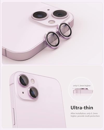 Image of Skinomi Camera Lens Protector Compatible with iPhone 13 mini [Anti-Scratch] Premium Tempered Glass Film Aluminum Alloy Lens Ring Cover, Pink