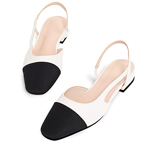 Image of MICIFA slingback flats for women, Round Toe Low heel Sandals Fashion Splicing Dress Shoes for Women