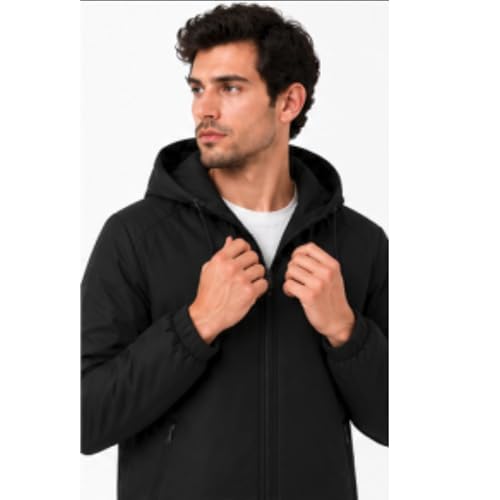 Image of Rain Jacket for Men Waterproof for Bike Riders with Adjustable Hood Along with Inner Pockets,Waterproof Raincoat with Polyester Jacket, Zipper Pockets & Elastic Cuffs For Bike, Travel & Daily Wear