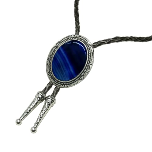 Image of Moranse Bolo Tie with Natural Tiger Eye Stone Celtic Style Genuine and Cowhide Rope