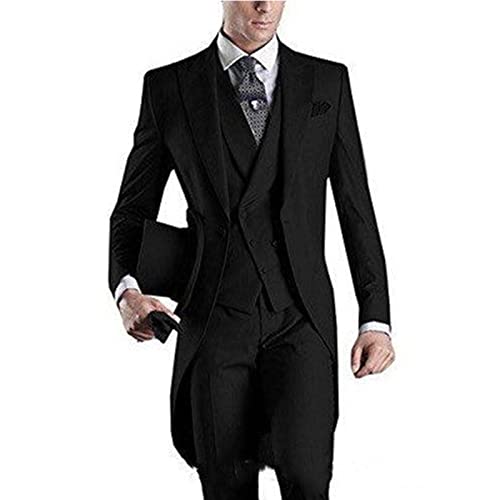 GATMSTZ Men's 3 pcs Tuxedo Suit Magician Long Tail Coat Double Breasted Vest Pants MN023-TH(Black,36R)2