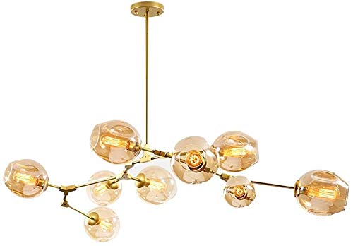 AMNOUR Chandelier E27 Nordic Glass Ball Chandelier Adjustable Height,Matte Black Sputnik Chandelier,E26 Metal Hand Blow Branches Pendant Light,79" Mid Century Globe Light Fixtures