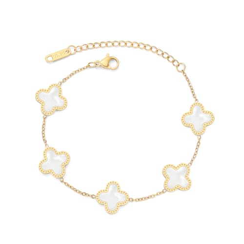 18K Gold Plated Clover Bracelet Clover Necklace Clover Earring Lucky Flower Jewelry Sets for Women, Four Leaf Clover Necklace/Earring With Shiny Zircon Jewelry for Women3