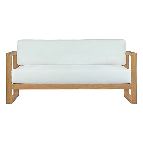 Modway EEI-2707-NAT-WHI Upland Teak Wood Outdoor Patio Sofa thumb #5