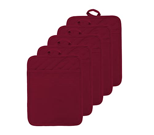 Veikery Oven Pot Holder With Pocket Cotton Heat Resistant Coaster Potholder Kitchen Hot Pad Oven Mitts For Cooking And Baking Square 7"X9"Set Of 5 cover