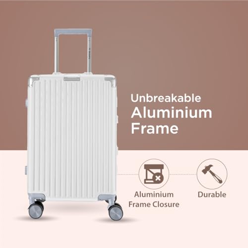 Image of Maleta Crown Series Cabin Trolley Bag |Aluminium Frame, 20 inch, 8 Spinner Wheels, Dual TSA Lock |Free Bag Cover | Trolley Bags for Travel | Suitcase for Travel (White, Cabin-Small)