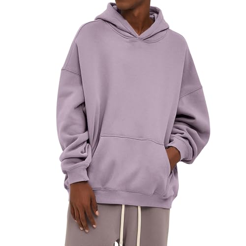 Ymosrh Men's Casual Hoodies, Solid Color Long Sleeve Athletic Pullover Hoodie Sweatshirts with Pockets, XS-5XL
