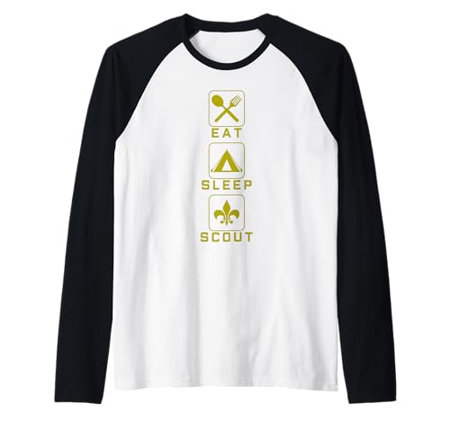 Eat Sleep Scout Repeat - Divertente regalo per campeggio all'aperto Maglia con Maniche Raglan