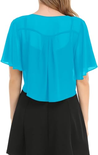 Image of Women's Solid Puff Sleeve Kimono Short Cardigan Loose Cover Up Casual Blouse Top Chiffon