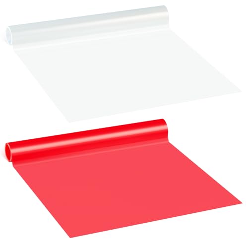 Patelai 2 Rolls 3.94 ft X 11.81 Inches Self Adhesive Repair Light Tape Auto Tail Light Tape Fog Lights Tint Tape Headlight Lens Tape (Red Clear)