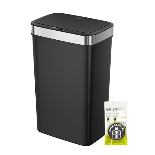 EKO Hana Deluxe 50L Mülleimer mit Sensor, Automatischer Mülleimer Küche, rechteckiger Bewegungssensor Abfalleimer, Soft Closing Deckel, fingerabdruckfrei, elektrischer Mülleimer, Schwarz, Kunststoff