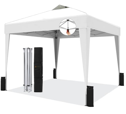 SANWAY 10x10 Pop up Canopy Tent, One-Button, Outdoor Instant Canopy Protable for Events, Camping, Parties, Vendor, Beach Tent - White