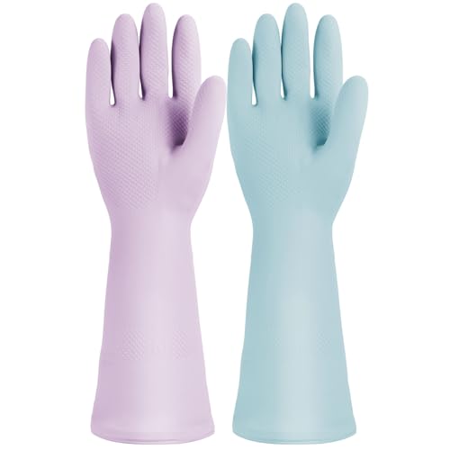 2 Pairs Reusable Rubber Cleaning Gloves, Waterproof & Durable Latex Dishwashing Gloves for Kitchen, Bathroom & Household Cleaning, Flexible & Long-Lasting with Non-Slip(Medium)
