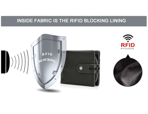 Contacts Bifold Wallet for Men Leather RFID Blocking Purse with Zipper Coin Pocket Large Capacity Card Holder with 13 Card Slots (Black)4