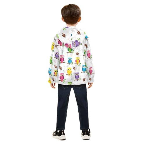 CHIFIGNO Colorful Owls White Boy Hooded Jacket Lightweight Soft Sweatshirt Jacket 3T4