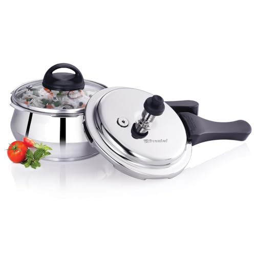 Image of Premier Stainless Steel Induction Bottom Handi Pressure Cooker 3 Litre with Glass Lid | Triple Safety Valve | ISI Certified | Compatible with Gas & Induction Cooktop | 5 Year Warranty