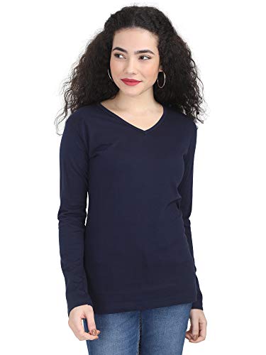 Image of FLEXIMAA Women's Cotton Plain V Neck Full Sleeve T-Shirt