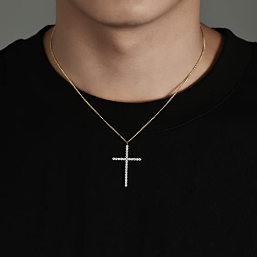 Luxfine Moissanite Cross Necklace For Women, 925 Sterling Silver Diamond Crucifix Pendant, 14K White Gold Plated Iced Out Jesus Christian Jewelry, Birthday Wedding Father’s Day Gift (17+2.5” Adjustable Chain, With Box) (14K) #TOP3