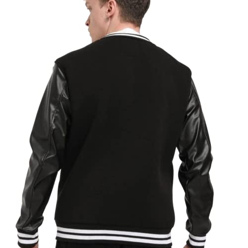 Men's Varsity Jacket with Black Letterman Baseball Style and Leather Sleeves3