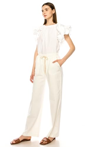 Eevee Women's Cotton Linen Pants, Summer Wide Leg Casual Loose Drawstring Elastic Waistband with Pockets3