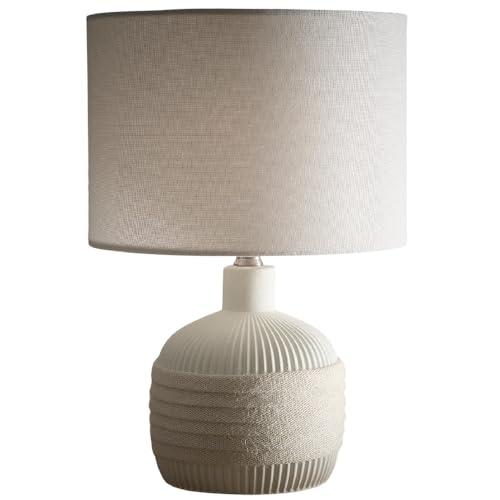 Image of Britalia 40cm Ceramic Cream Table Lamp | Natural Rope Style Base | Linen Lampshade | Soft and Inviting Glow | Ideal for Living Rooms, Bedrooms, and Offices