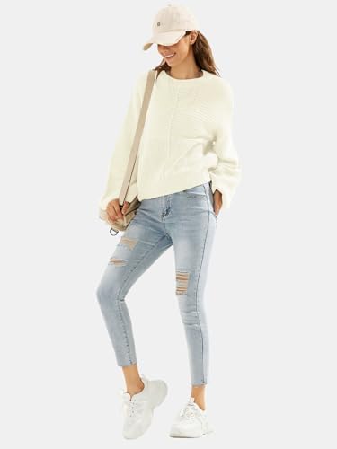 Image of EXLURA Womens Oversized Sweaters Crew Neck Long Lantern Sleeve Loose Casual Knit Slouchy Fall Pullover Tops