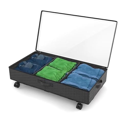 Caja de almacenamiento con ruedas debajo de la cama organizador textil grande 4