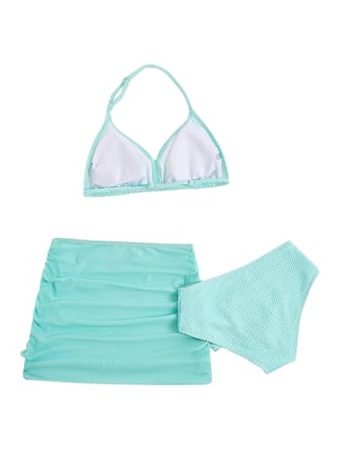 Image of SHENHE Girl's 3 Piece Swimsuits with Cover Up Skirt Halter Triangle Bathing Suits Bikini Set