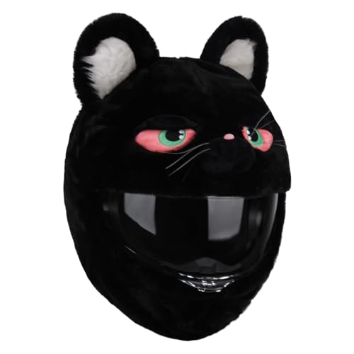 Uchoose Funny Plush Motorcycle Helmet Cover for Full Face Helmets, Cute Protective Dust Proof Helmet Cover for Men Women, Fun Motorcycle Accessories Gift (Black cat)