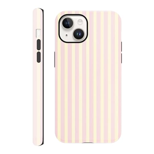 Yirlbey Righe Striped Estivi Cover per iPhone 14 / iPhone 13 6,1', Custodia Aesthetic Summer Giallo Rosa Stripes Disegno Design Motivo Antiurto Silicone Posteriore Protettiva Case per Ragazze