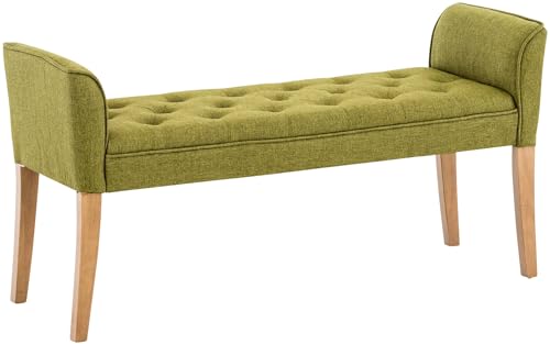 CLP Chaise Longue Cleopatra con Tapizado de Tela I Banco Largo Acolchado en Estilo Chesterfield I Silla Larga I Color, Color:Verde Claro, Color del Marco:Envejecido Claro