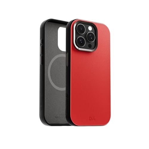 Image of DailyObjects Leatherite Case for iPhone 15 Pro Max Compatible with MagSafe Wireless Charging | Crimson-Grey Hybrid Magnetic Back Cover