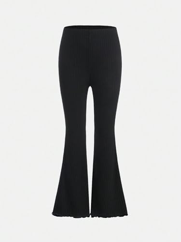 Image of WDIRARA Girl's 2 Piece Elastic Waist Flare Bell Bottom Ribbed Knit Long Pants