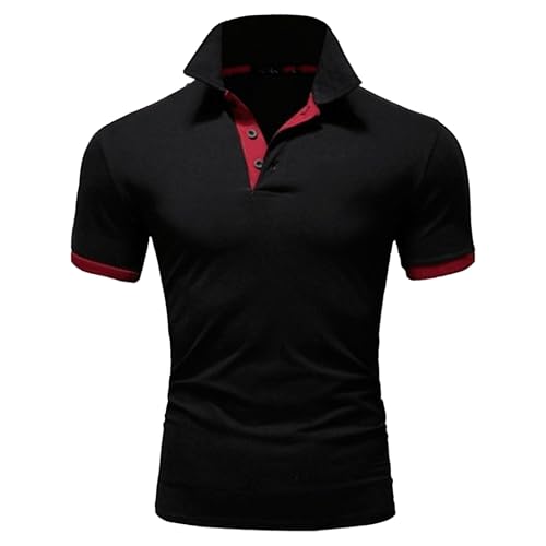 Aosufei Camiseta polo informal de manga corta para hombre, ajuste entallado, elegante, para exteriores, con botones de solapa, color rojo, talla M, Negro rojo, XXL