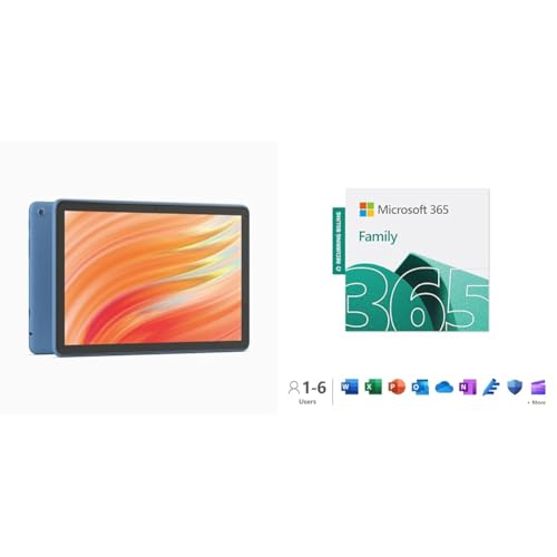 Amazon Fire HD 10 tablet (2023) 32GB, Ocean + Microsoft 365 Family 15-Month Subscription for 6 users, 1TB cloud storage, Word, Excel, PowerPoint for PC/Mac
