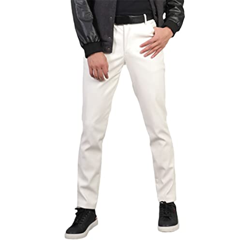 Pantalon en cuir synthétique WEGUKRI blanc coupe ajustée extensible taille 40